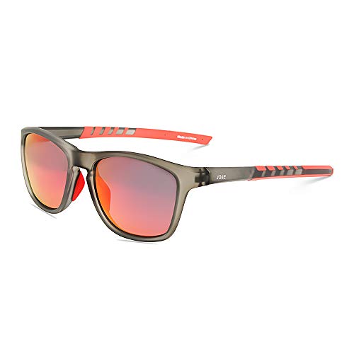 JOJEN Polarized Sports Sunglasses for Women Men Running Golf Fishing Cycling Driving 100% UV Protection Sun Glasses JE001(Grey Frame Red Revo Lens)