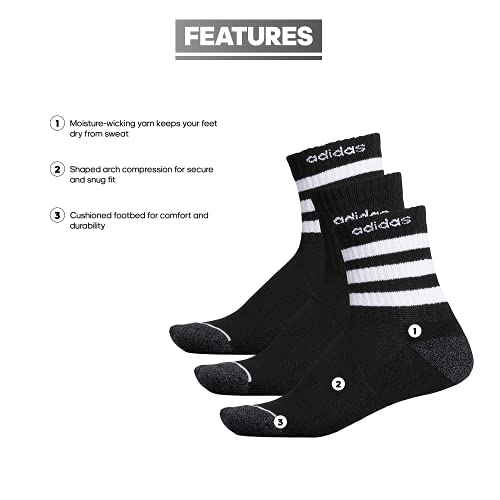 adidas Men’s 3-Stripe High Quarter Socks (3-Pair), Black/White/Onix Grey, Large | The Storepaperoomates Retail Market - Fast Affordable Shopping