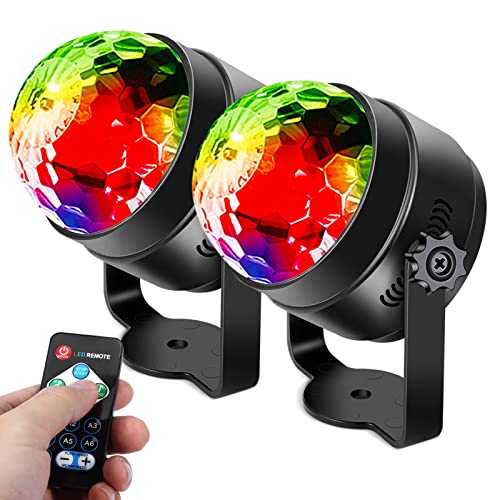LUNSY Sound Activated Party Lights with Remote Control Dj Lighting RGB Disco Ball Light, Strobe Lamp 7 Modes Stage Par Light for Home Room Dance Parties Bar Xmas Wedding Show Club – 2PACK