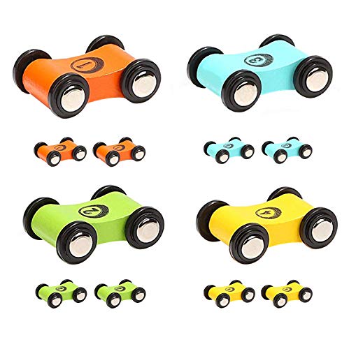TOP BRIGHT Wooden Car Ramp Race Track Toy Toddler Car Playset Replacement Cars 12 Pack