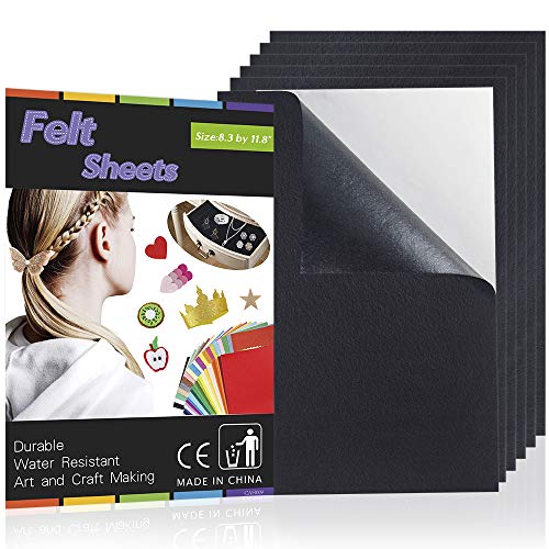 Caydo 6 PCS Craft Black Adhesive Back Felt Sheets 1.6 mm Thick Fabric Sticky Back Sheets, 8.3 by 11.8″ (A4 Size), Ideal for Art and Craft Making