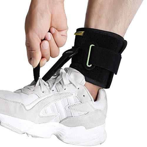 Tenbon Ankle Support Drop Foot Brace Orthosis – Comfort Cushioned Adjustable Wrap Compression For Improved Walking Gait, Prevents Cramps Ankle Sprains (Black)