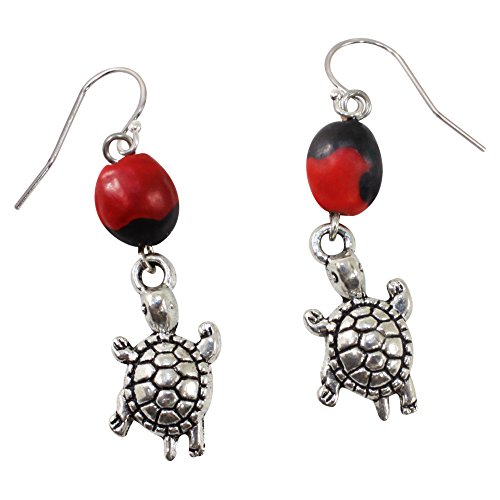 Peruvian Turtle Earrings for Women – Huayruro Red & Black Seed, Dangle Ecofriendly Earrings by EB