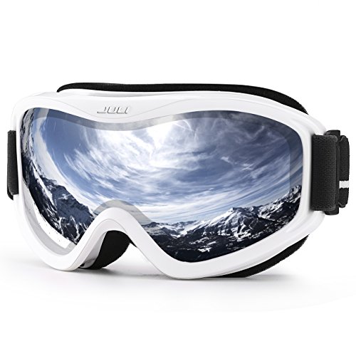 JULI Ski Goggle/Snow Snowboard Goggles for Men, Women & Youth – 100% UV Protection Anti-Fog Dual Lens(White Frame+12% VLT Silver Lens)