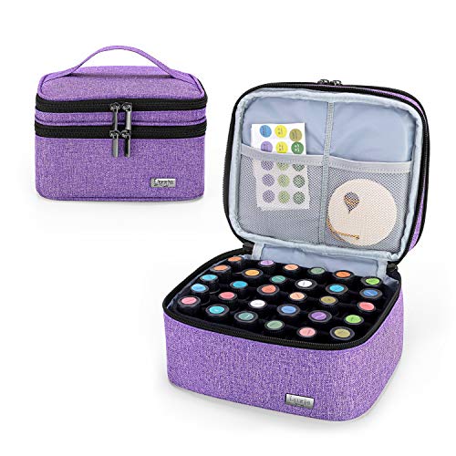 LUXJA Essential Oil Carrying Case – Holds 30 Bottles (5ml-30ml, Also Fits for Roller Bottles), Double-Layer Organizer for Essential Oil and Accessories, Purple (Bag Only)