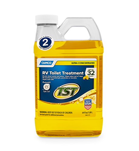 Camco TST MAX RV Toilet Treatment | Features a Biodegradable Septic Safe Formula, a Lemon Scent, and is Ideal for RVing, Boating, and More | 64 oz (41575)