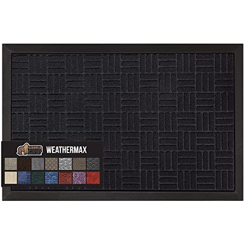 Gorilla Grip All-Season WeatherMax Doormat, 23×35, Durable Natural Rubber, Stain and Fade Resistant, Low Profile, Indoor Outdoor Door Mats, Easy Clean Patio Entrance Mat, Black Maze