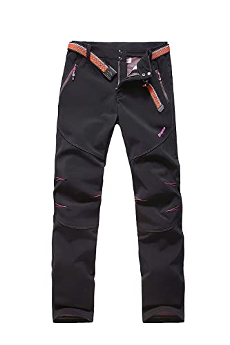 Tofern Women Pants Outdoor Softshell Fleece Lined, Hiking Ski Snowboard Cargo Pants, Waterproof Women’s Pants with Zip Belt