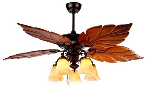ANFERSONLIGHT 52 Inch Tropical Ceiling Fan Light Wooden Palm Leaf Blades Fan Light, Indoor Quiet Ceiling Fan Chandelier, Home Remote Rustic Ceiling Fan, Bronze1