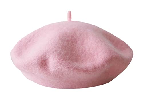 Kids Girls French Beret Hat Artist Hat Solid Warm Beanie Cap Winter Autumn (Pink, 1)