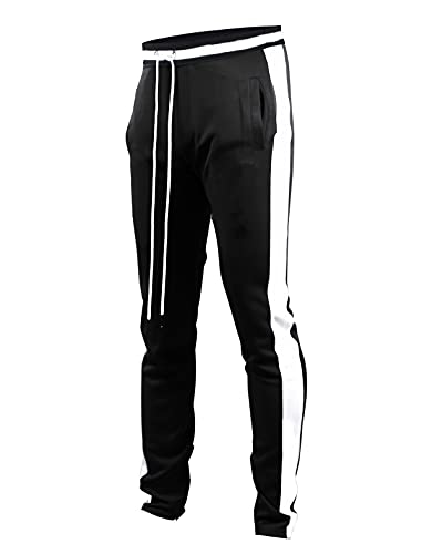 SCREENSHOTBRAND-S41700 Mens Hip Hop Premium Slim Fit Track Pants – Athletic Jogger Bottom with Side Taping-Black-Medium