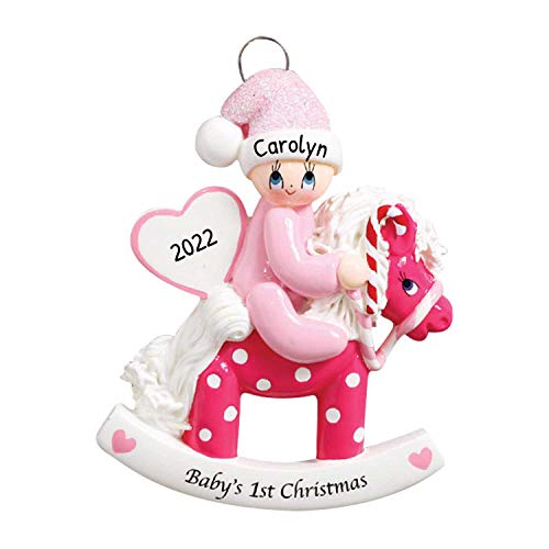 Personalized Babys First Christmas Ornament 2022 – My First Christmas Ornament 2022 – Rocking Pony Baby Girl First Christmas 2022, 1st Christmas Baby Ornament 2022 – Free Customization