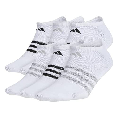 adidas Women’s Superlite No Show Socks (6-Pair), White/Clear Onix Grey/Black, Medium