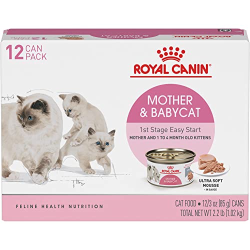 Royal Canin Feline Health Nutrition Mother & Babycat Ultra Soft Mousse in Sauce Canned Cat Food, 3 oz cans 12-pack