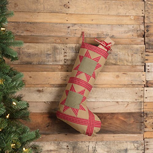 VHC Brands Holiday Decor-Dolly Star Tan Patch Stocking, 20 x 12