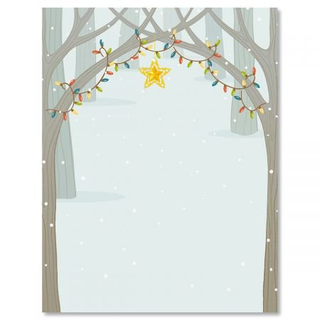 Festive Forest Christmas Letter Papers – Set of 25 Christmas Stationery Papers are 8 1/2″ x 11″, Compatible Computer Paper
