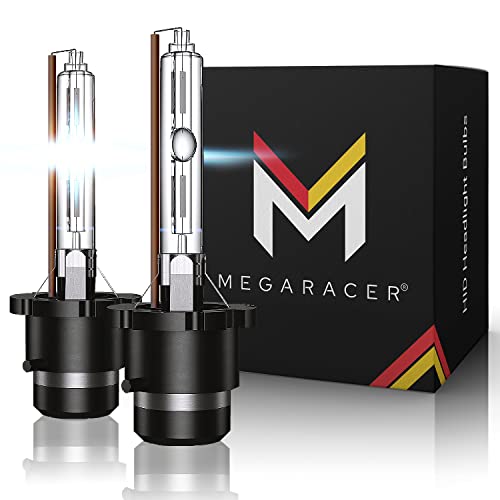 Mega Racer D2R D2C D2S HID Headlight Bulbs 6000K Diamond White, 12V 35W, Xenon Gas, Automotive Replacement Bulbs for Low Beam High Beam, Metal Stents Base, IP68 Waterproof, Pack of 2