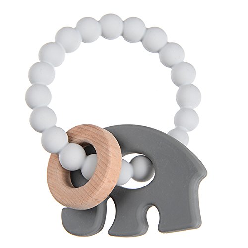 Chewbeads – Brooklyn Teething Toy – Silicone Teething Ring & Wood Teether for Infants, Babies & Toddlers – Baby Teether & Modern Baby Rattle – Medical Grade Silicone Baby Toy 3-6 Months – Grey