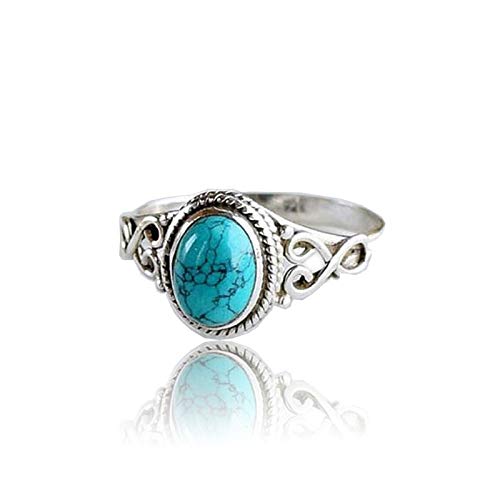 sapaen Fashion Women 925 Sterling Silver Turquoise Moonstone Ring Wedding Jewelry 6-10 (9)