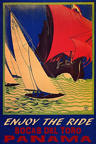 WONDERFULITEMS Sail Enjoy The Ride Bocas del Toro Panama Sailing Sailboat 12″ x 16″ Image Size Vintage Poster repro on Matte Paper