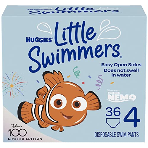 Swim Diapers Size 4 (24-34 lbs), Huggies Little Swimmers Disposable Swimming Diapers, 36 Ct