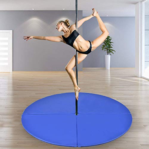 Tangkula Pole Dance Mat Foldable Yoga Exercise Safety Dancing Cushion Steel Pipe Crash Mat, Dia 5ft x 2″ (Blue)