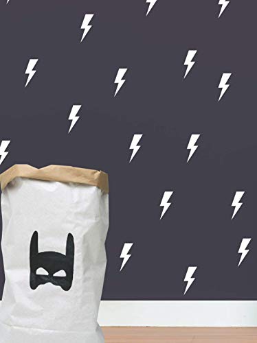 White Lightning Bolt Wall Decals, Removable Superhero Thunder Vinyl Stickers Home Decor for Boys Room Nursery Kids Bedroom Playroom Easy Peel and Stick Decor- 24 elements