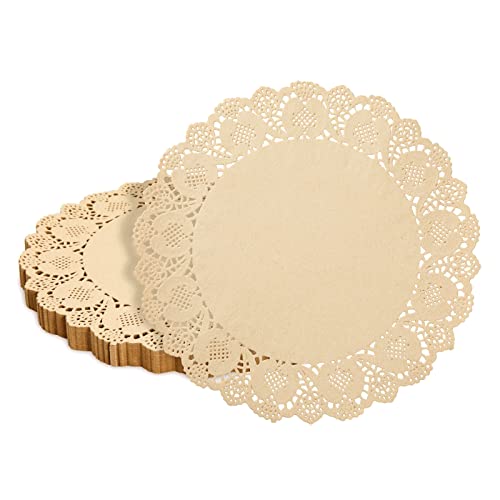 250 Pack Round Paper Placemats for Cakes, Desserts, Light Brown Doilies for Food, Formal Events (12 In)