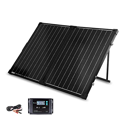 Renogy 100 Watt 12 Volt Portable Panel with Waterproof 20A Charger Foldable Solar Suitcase with Adjustable Kickstand for Power Station, 100W Panel-20A Controller, Black
