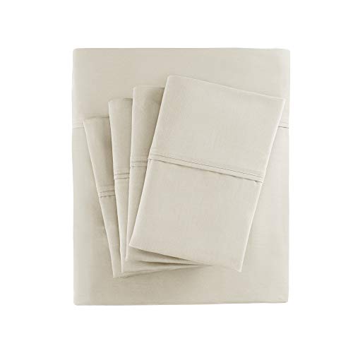 Madison Park 800 Thread Count Luxurious Wrinkle Free Breathable Cotton Rich Sateen 6 Piece Sheet Set, King Size, Ivory