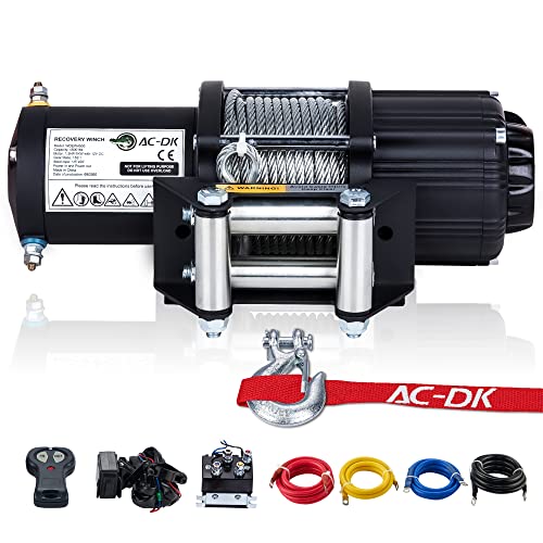 AC-DK 4500 lb Winch Electric Steel Cable ATV Winch Kit, 12V Winch for Towing ATV/UTV Off-Road Trailer, IP67 Waterproof Winch with Wireless Remote Control and Mounting Bracket