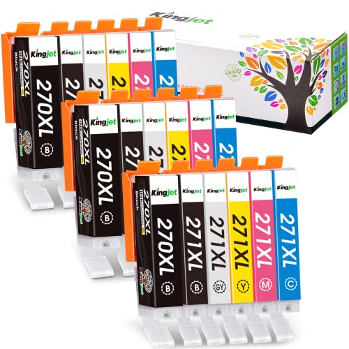 Kingjet Compatible for Canon 270 271 Ink Cartridges Replacement for Canon PGI-270XL CLI-271XL 270XL 271XL Work with Pixma MG7720 TS8020 TS9020 Printer, 18 Pack with Gray for 270XL 271XL Ink