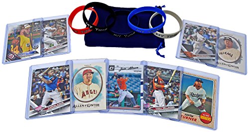 Baseball Cards Top Stars: Aaron Judge, Mike Trout, Bryce Harper, Justin Turner, Corey Seager, Jose Altuve, Cody Bellinger, Buster Posey, Giancarlo Stanton + Wristbands ASSORTED Card Gift Bundle