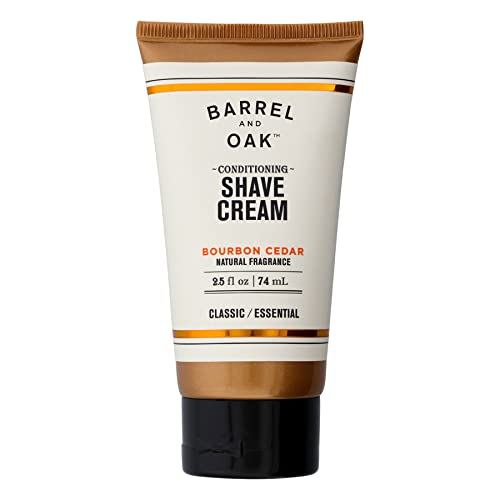 Barrel and Oak – Conditioning Shave Cream, Men’s Shaving Cream, Moisturizing Shave Cream, Caffeine & Antioxidant-Rich, Helps Prevent Nicks, Bumps, Redness, & Dry Skin, Vegan (Bourbon Cedar, 2.5 oz)