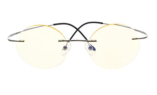 CessBlu Rimless Anti Blue Ray Titanium Round Computer Glasses Women Men Reading Eyeglass(Gunmetal) +2.0
