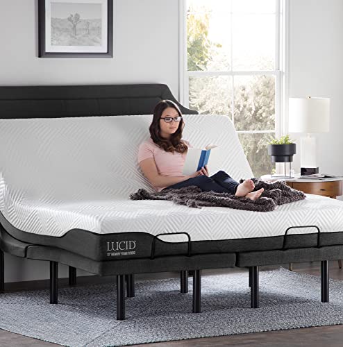 LUCID L300 Adjustable Bed Base with LUCID 10 Inch Memory Foam Hybrid Mattress – King