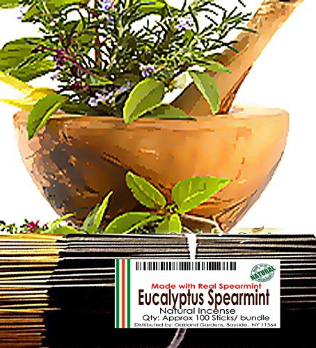 (E) EUCALYPTUS & SPEARMINT Incense – Mixture of eucalyptus, sage, spearmint and lavender – Natural Premium Incense By Oakland Gardens (Eucalyptus & Spearmint (100 Sticks))