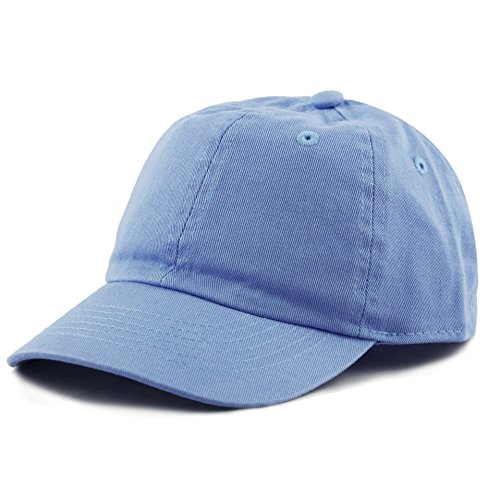 The Hat Depot Kids Washed Low Profile Cotton and Denim Plain Baseball Cap Hat (2-5 yrs, Sky Blue)