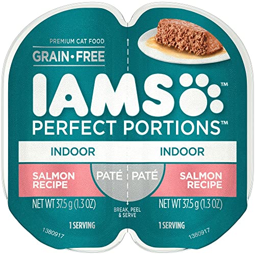 Iams Perfect Portions Grain Free Indoor Pate`Salmon Recipe (NET WT 1.3 OZ) Each Serving,1.3 Ounce (Pack of 8)