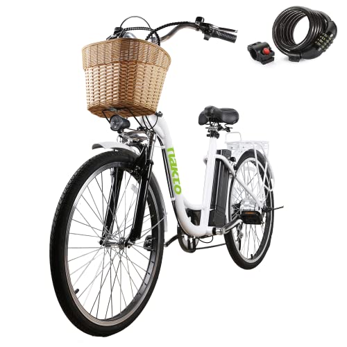 NAKTO Electric Bike 26″ Electric Bicycle for Adults 350W Brushless Gear Motor 6-Speed Gear E-Bike with Removable Waterproof Large Capacity 36V10.5A Lithium Battery and Battery Charger