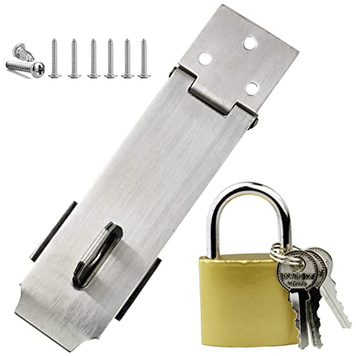 Arlai 5″ Stainless Steel Latch Lock Padlock hasp Set, with Screws and Padlock, Your Own Fence Locks gate Lock, for shed Locks with Keys Lock hasp Set