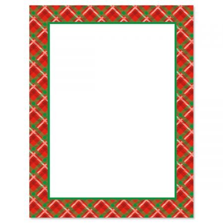 Plaid Frame Christmas Letter Papers – Set of 25 Christmas Stationery Papers are 8 1/2″ x 11″, Compatible Computer Paper
