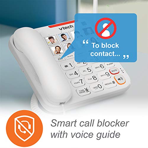 VTech SN5147 Amplified Corded/Cordless Senior Phone with Answering Machine, Call Blocking, 90dB Extra-loud Visual Ringer, One-touch Audio Assist on Handset up to 50dB, White | The Storepaperoomates Retail Market - Fast Affordable Shopping