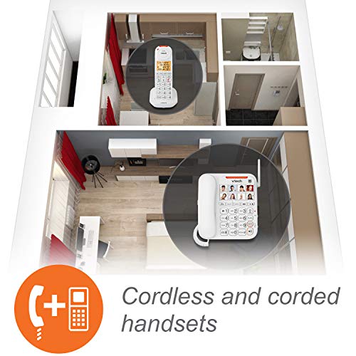 VTech SN5147 Amplified Corded/Cordless Senior Phone with Answering Machine, Call Blocking, 90dB Extra-loud Visual Ringer, One-touch Audio Assist on Handset up to 50dB, White | The Storepaperoomates Retail Market - Fast Affordable Shopping