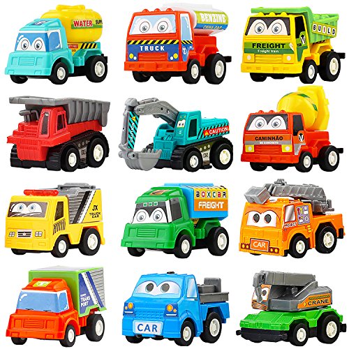 Laxdacee Pull Back Car,12 Pack Assorted Mini Plastic Construction Vehicle Set, Car Truck Toy for Kids, Boy, Girl, Child Birthday Party Favors, Goody Bag, Prizes, Pinata Filler Supplie