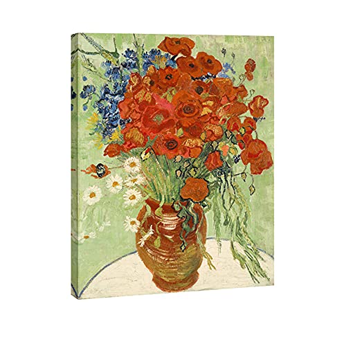 Wieco Art Red Poppies and Daisies Large Canvas Prints Wall Art of Van Gogh Famous Floral Oil Paintings Reproduction Abstract HD Classical Flowers Pictures Artwork for Bathroom Home Decorations