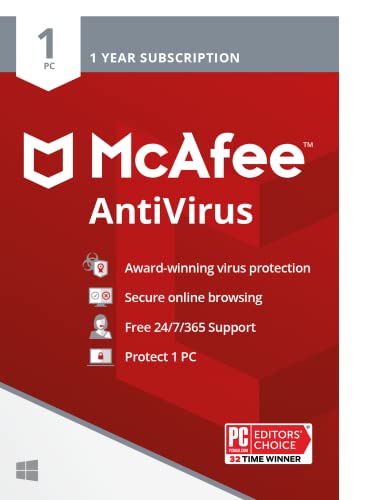 [Old Version] McAfee AntiVirus Protection 2022 | 1 PC (Windows)| Internet Security Software | 1 Year Subscription | Key Card