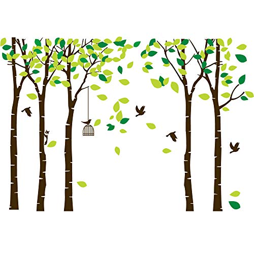 Amaonm 104″x71″ Giant Large Jungle 5 Trees Wall Decals Green Leaves and Fly Birds Wallpaper Wall Decor DIY Vinyl Wall Stickers for Kids Bedroom Living Room Nursery Rooms Offices Walls (Brown Tree)