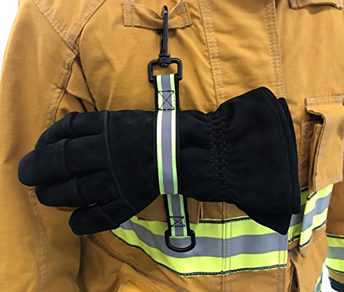 LINE2design Firefighter Glove Strap – Emergency Rescue Turnout Gear Heavy Duty Reflective Gloves Safety Leash – First Responders EMTs Construction and Mechanics Adjustable Work Glove Holder – Green