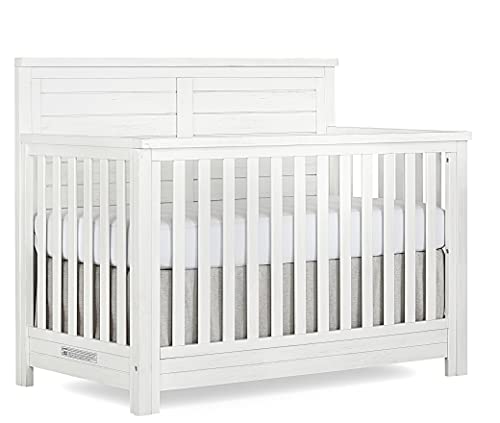 Evolur Belmar Flat 5-in-1 Convertible Crib in Weathered White, Features 3 Mattress Height Settings, Greenguard Gold Certified, Made of Kiln-Dried Hardwood